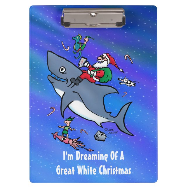 Dreaming Of A Great White Shark Funny Christmas Clipboard (Front)