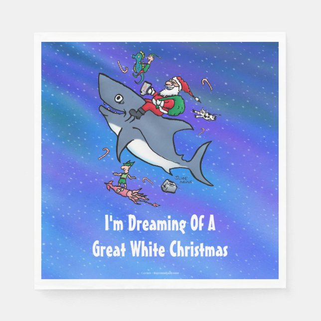 Dreaming Of A Great White Shark Funny Christmas Napkin (Front)