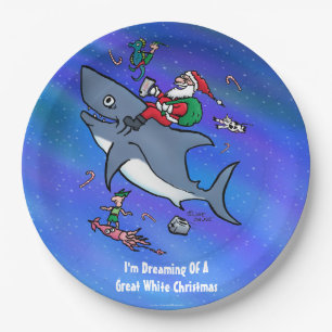Dreaming Of A Great White Shark Funny Christmas Paper Plate