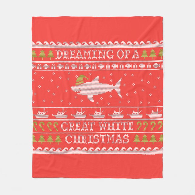 Dreaming Of A Great White Shark Red Ugly Sweater Fleece Blanket (Front)