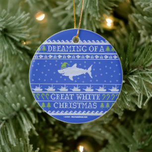 Dreaming of a Great White Xmas Blue Ugly Sweater Ceramic Tree Decoration
