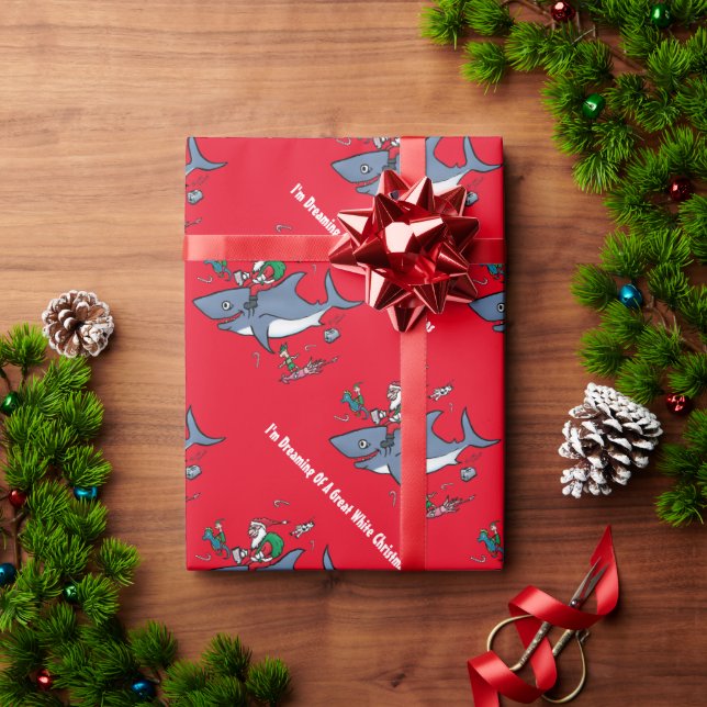 Dreaming of A Great White Xmas Red Wrapping Paper (Holiday Gift)