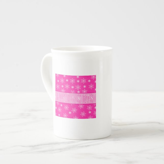 Dreaming of a Pink Christmas Bone China Mug (Front Left)