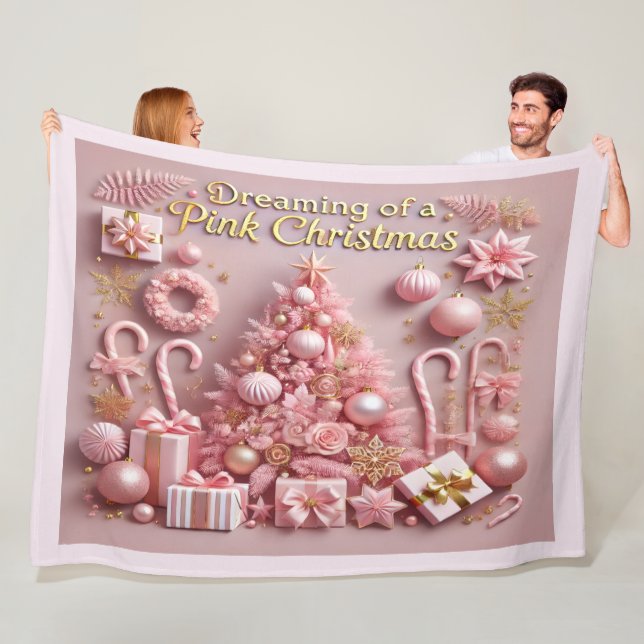 Dreaming of a Pink Christmas Fleece Blanket (In Situ)