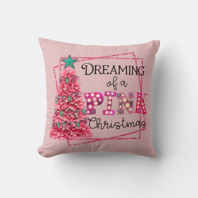 Dreaming Of A Pink Christmas Marquee Lights Cushion (Front)