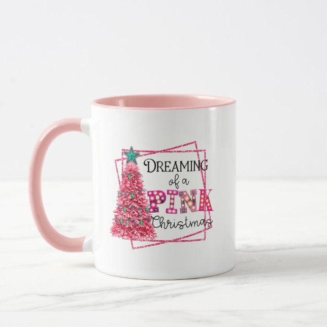 Dreaming Of A Pink Christmas Marquee Lights Mug (Left)