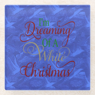 Dreaming of a White Christmas Blue China Coaster