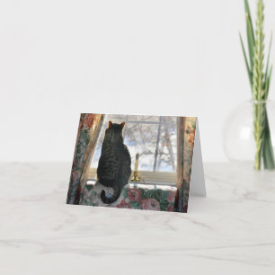Dreaming of a White Christmas — Cat at Window Holiday Card