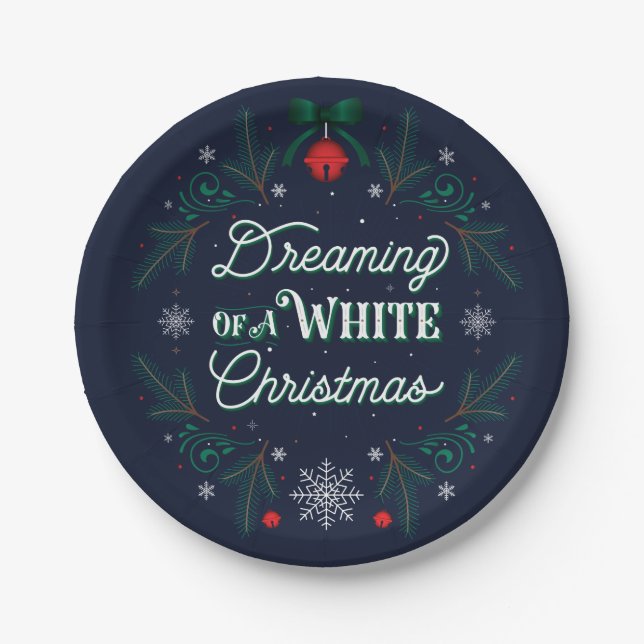 Dreaming of a White Christmas Paper Party Plates (Front)