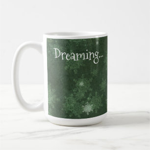 Dreaming of a White Christmas Snowflakes on Green Coffee Mug