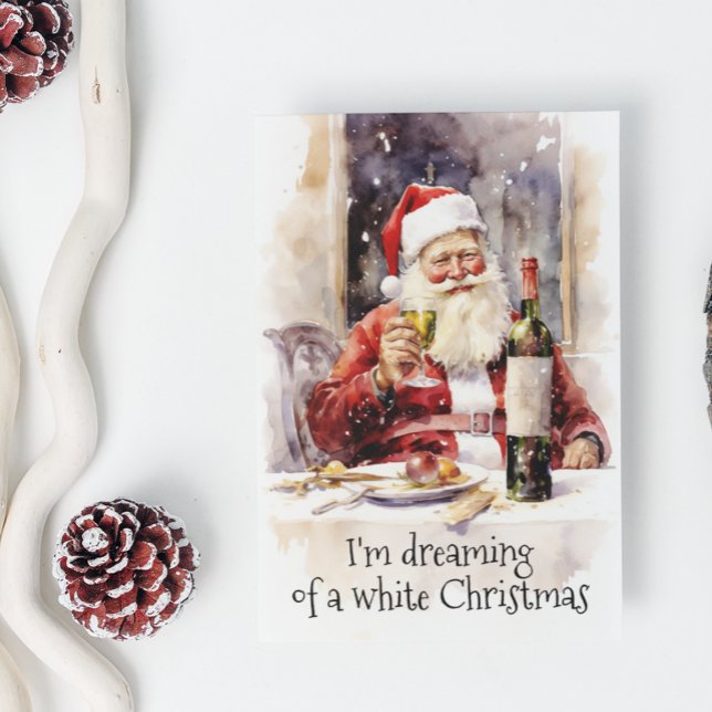 Dreaming of a White Christmas Wine Santa Holiday Card (Creator Uploaded)