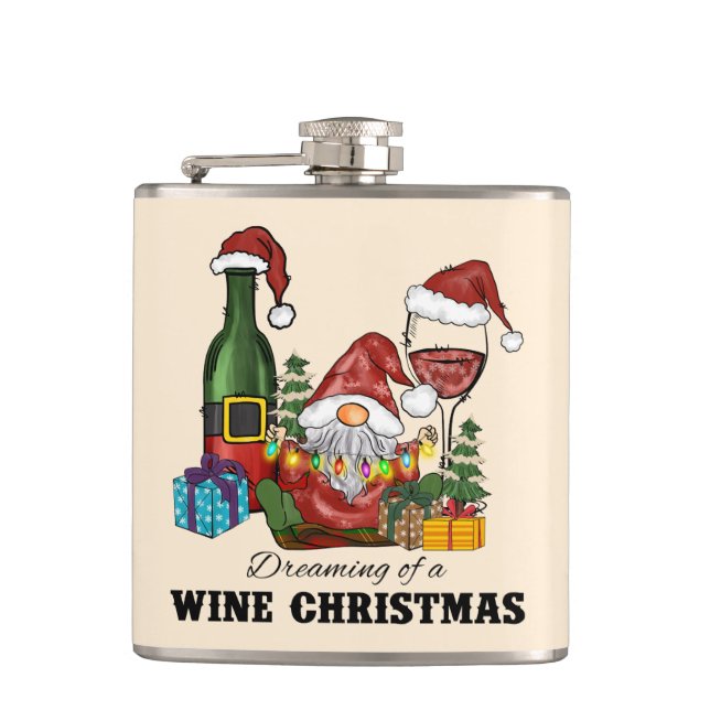 Dreaming of A Wine Christmas Hip Flask (Front)