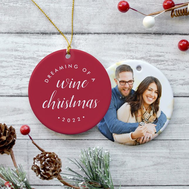 Dreaming of a Wine Christmas Photo Ceramic Tree Decoration (Creator Uploaded)