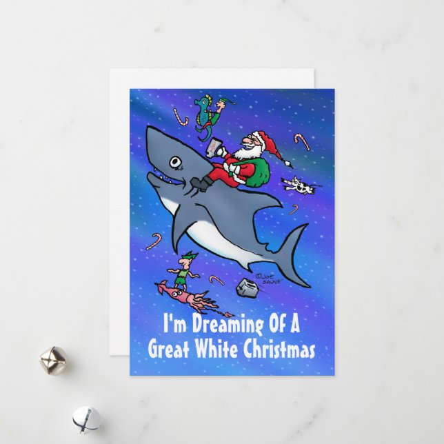 Dreaming Of Great White Christmas Cartoon Card (Front/Back In Situ)