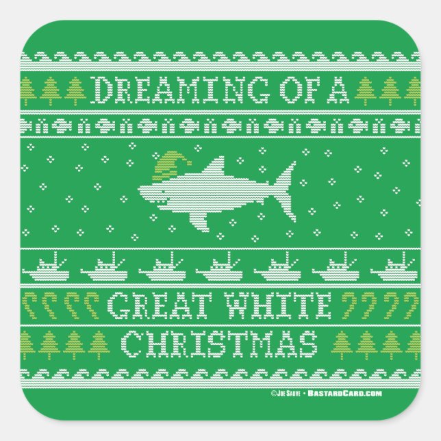 Dreaming of Great White Christmas Green Square Sticker (Front)