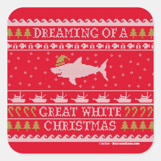 Dreaming of Great White Christmas Ugly Sweater Square Sticker (Front)