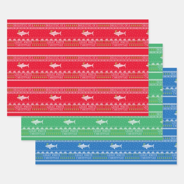 Dreaming Of Great White Shark Ugly Sweater Wrapping Paper Sheet (Set)