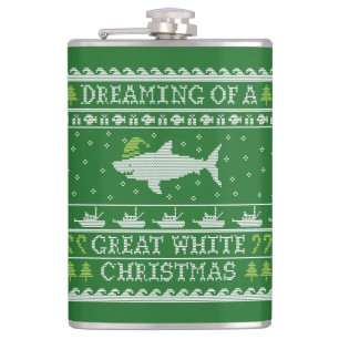 Dreaming of Great White Xmas Ugly Sweater Style Hip Flask