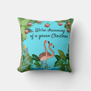 Dreaming of Green Christmas Flamingo Personalised Cushion
