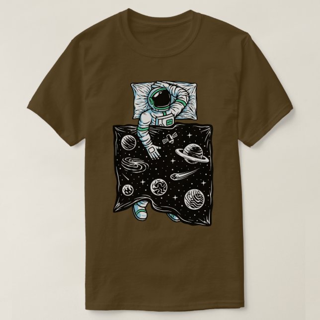 Dreaming of Outer Space Funny Astronaut Sleeping w T-Shirt (Design Front)