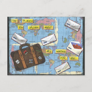 Dreaming of Travel - Mixed Media Artwork Postcard