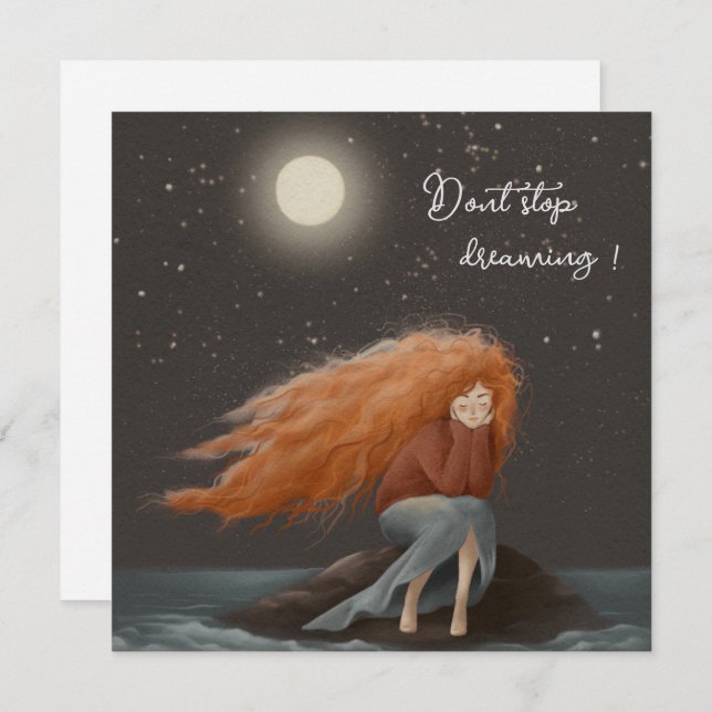 dreaming romantic girl with red hair holiday card (Front/Back)
