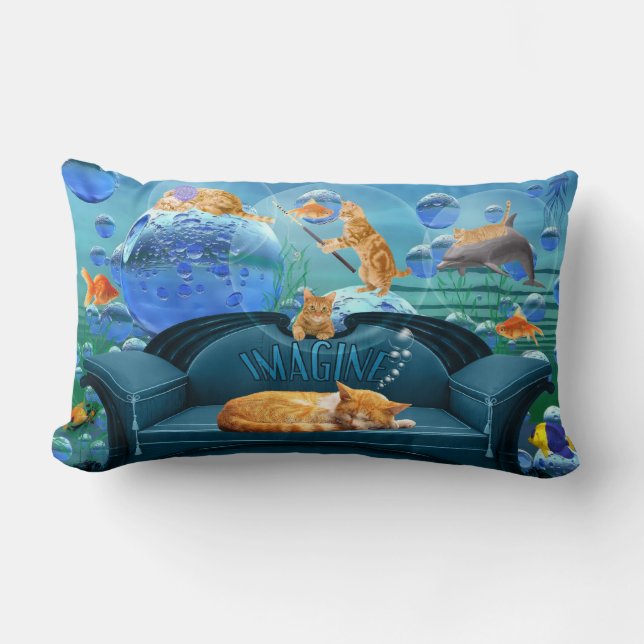 Dreaming Tabby Cat Underwater Fantasy Lumbar Cushion (Front)