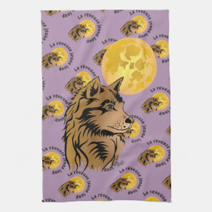 dreaming wolf puppy tea towel