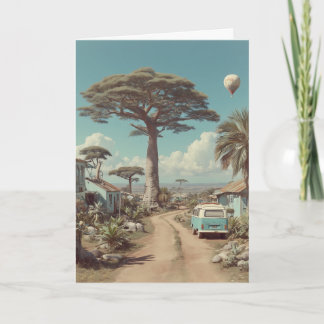 Dreamlike Baobab Landscape with Vintage Camper Van Card