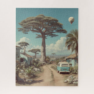 Dreamlike Baobab Landscape with Vintage Camper Van Jigsaw Puzzle
