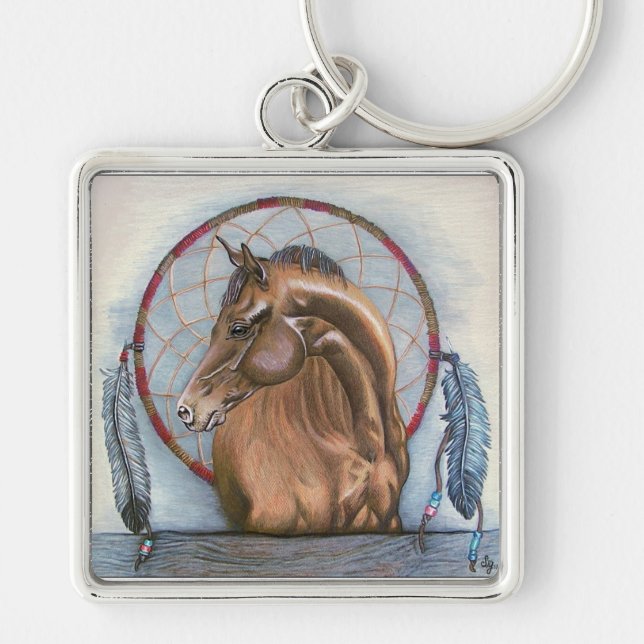 "DreamLike" Horse and dream catcher original art Key Ring (Front)