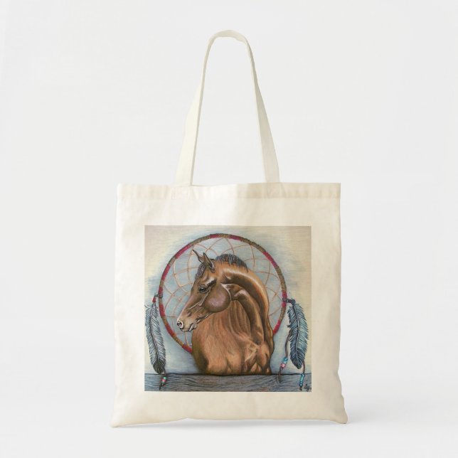 "DreamLike" Horse and dream catcher original art Tote Bag (Front)