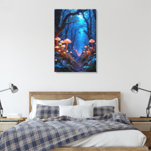 Dreamlike Jungle with Bioluminescent Flora Canvas Print