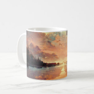 Dreamlike Lake And Sunset   Landscape Painting Coffee Mug