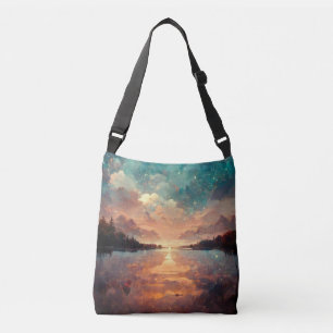 Dreamlike Lake And Sunset   Landscape Painting Crossbody Bag