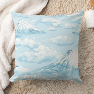 Dreamlike Snow Mountains - Soft Blue White Cushion
