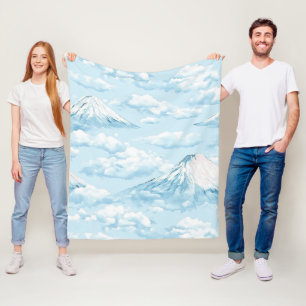 Dreamlike Snow Mountains - Soft Blue White Fleece Blanket