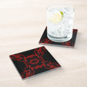 Dreams and Nightmares Red Abstract Fluid Art Glass Coaster