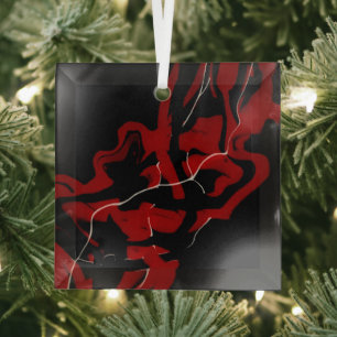 Dreams and Nightmares Red Abstract Fluid Art Glass Tree Decoration