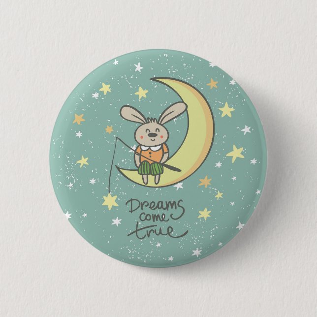 Dreams Come True | Bunny on the Moon 6 Cm Round Badge (Front)