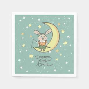 Dreams Come True   Bunny on the Moon Napkin