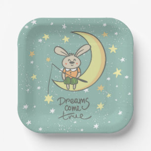 Dreams Come True   Bunny on the Moon Paper Plate