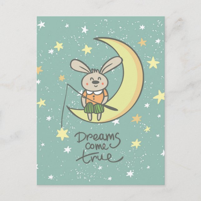 Dreams Come True | Bunny on the Moon Postcard (Front)