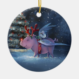 Dreams Come True Unique Flying Pig Christmas Ceramic Tree Decoration