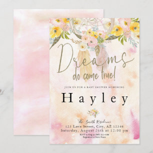 Dreams Do Come True Watercolor Boho Baby Shower Invitation