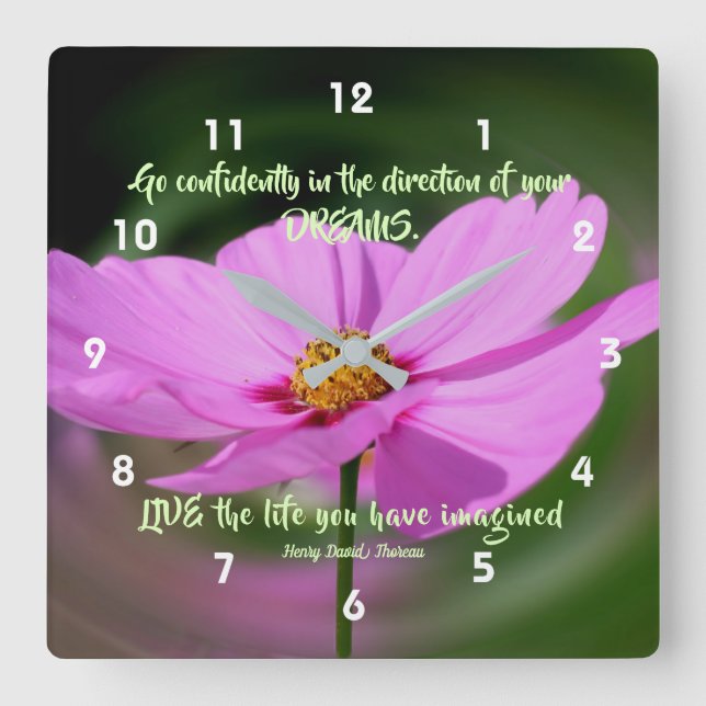 Dreams Quote Cosmos Flower Inspirational Square Wall Clock (Front)
