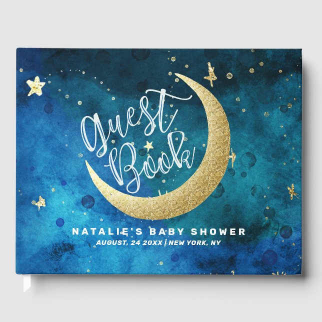 Dreams Really Do Come True Moon Stars Baby Shower Guest Book (Front)