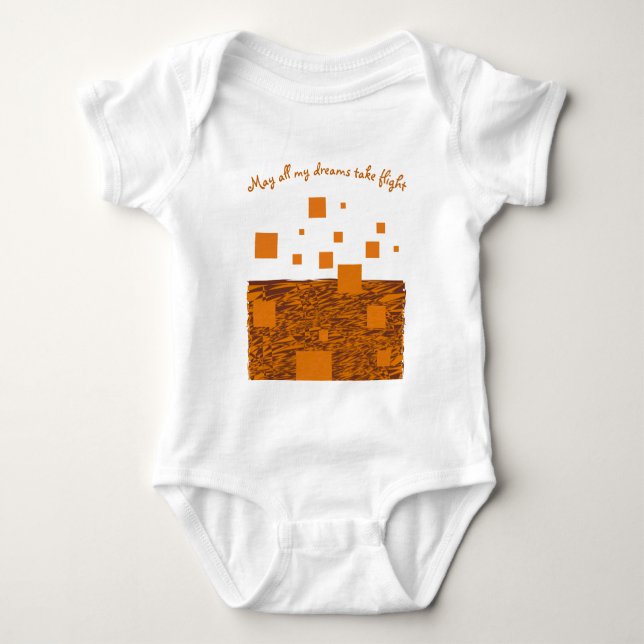 Dreams Take Flight Orange Floating Blocks Squares  Baby Bodysuit (Front)