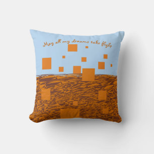 Dreams Take Flight Orange Floating Blocks Squares Cushion