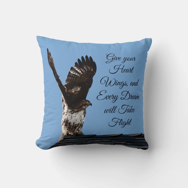 Dreams Take Flight Red-Tailed Hawk Inspirational Cushion (Front)